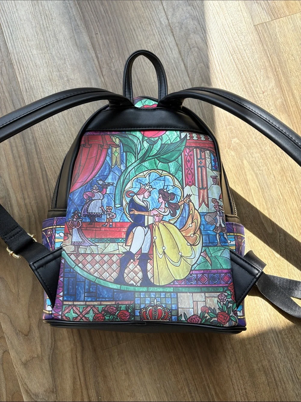 Loungefly Disney Belle Stained Glass Mini Backpack - Blue, Green, Purple, Black